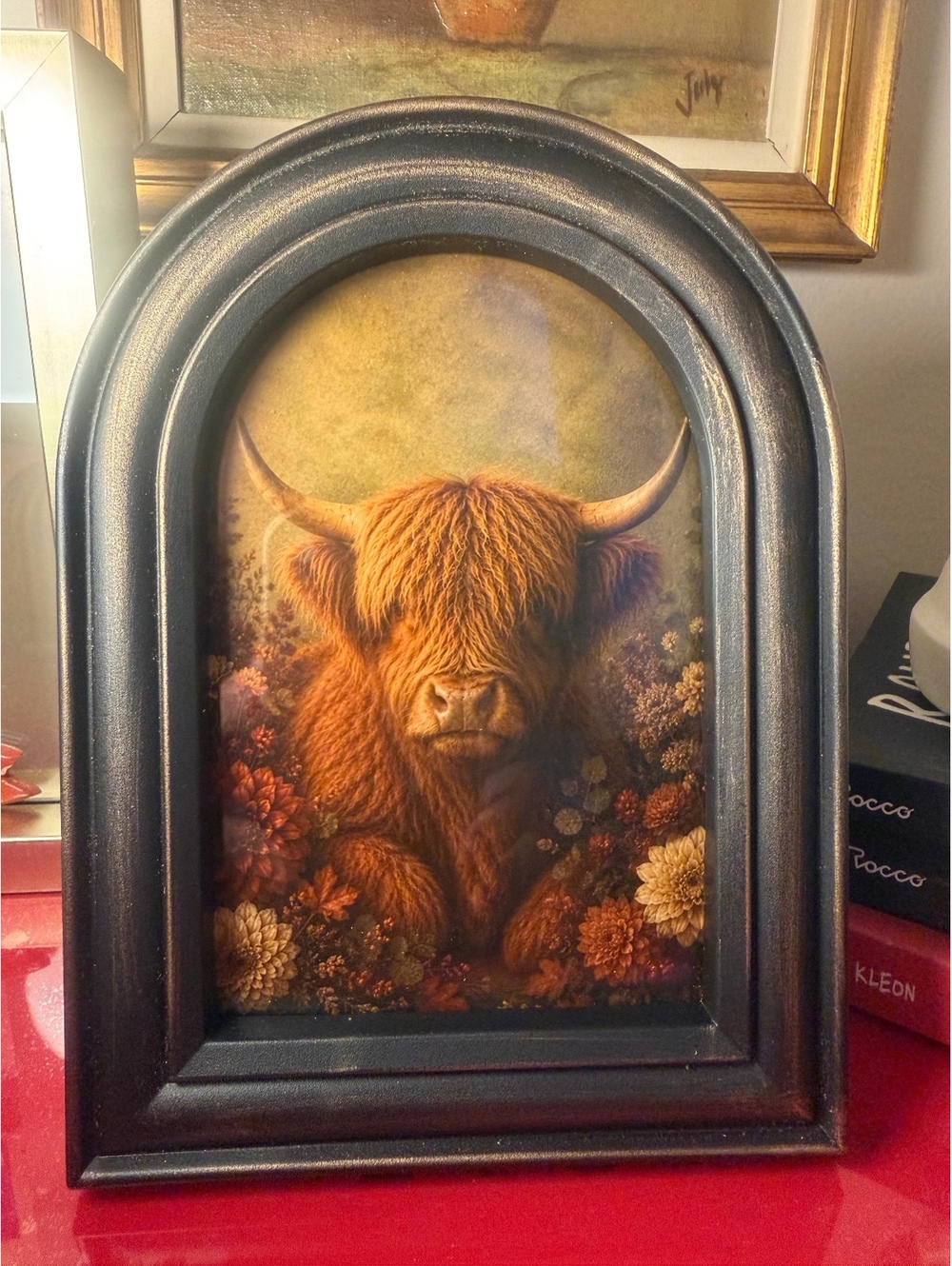 NWT 5x7 Vintage Inspired Fall Highland cow Wall decor/frame